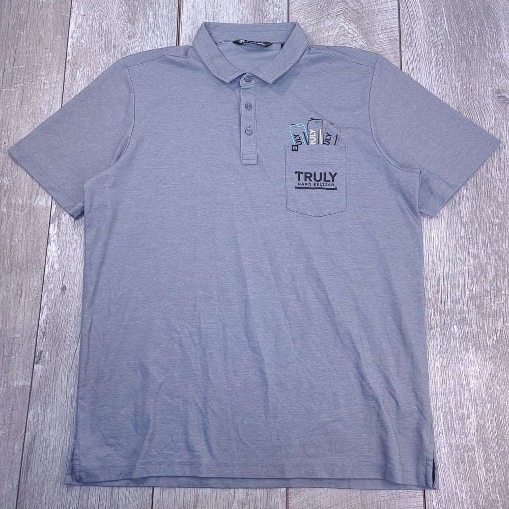 Travis Mathew Polo Shirt Mens XL Gray Truly Hard Seltzer Graphic Pima Cotton